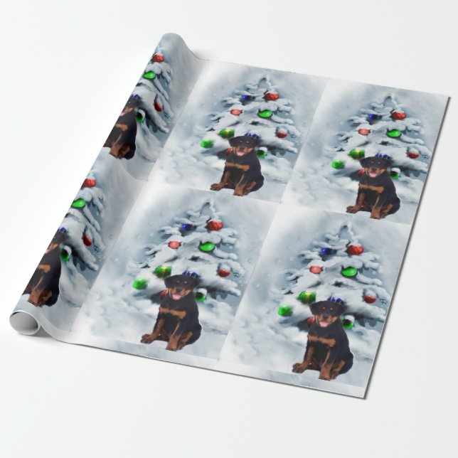Papel De Regalo Navidades de Rottweiler Puppy (Desenrollado)