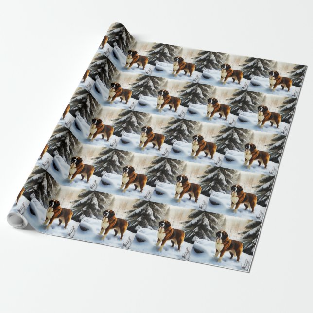 Papel De Regalo Navidades de Saint Bernard Let It Snow (Desenrollado)