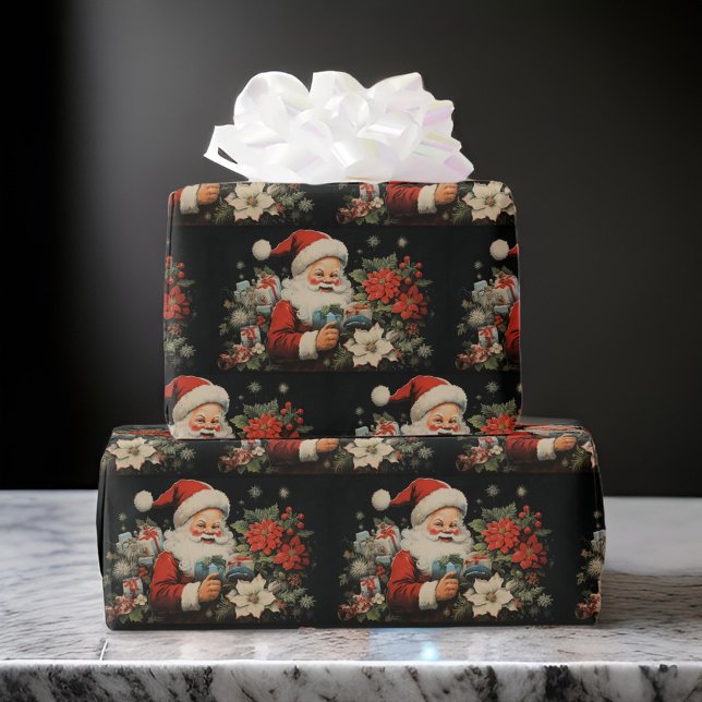 Papel De Regalo Navidades de San Nicolás Poinsettia Flores de negr (Subido por el creador)