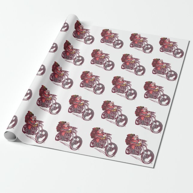 Papel De Regalo Navidades de Santa Biker disfrazados para invitaci (Desenrollado)