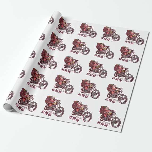 Papel De Regalo Navidades de Santa Biker disfrazados para invitaci (Desenrollado)