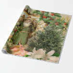 Papel De Regalo Navidades de Santa Claus Bellas Artes Antiguas<br><div class="desc">Navidades Santa Claus - Esta imagen antigua es un collage recogido de antiguas tarjetas de Navidades de la década del siglo XIX. Santa Claus tiene su bolso de juguetes,  un árbol de Navidad y muchas decoraciones en la víspera de los Navidades</div>