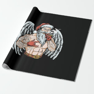 Papel De Regalo Navidades de Santa Claus con alas de ángel y tatua