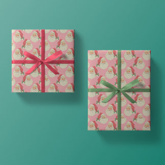 Papel De Regalo Navidades de Santa Claus rosados retro envolviendo