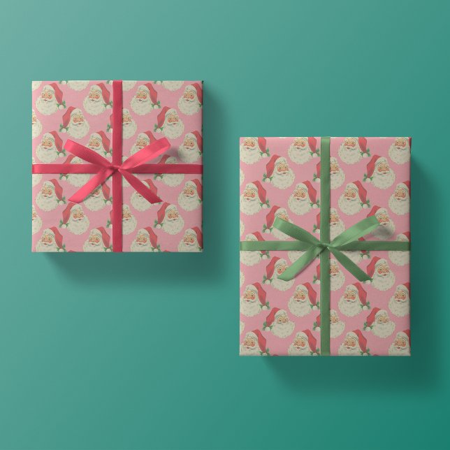 Papel De Regalo Navidades de Santa Claus rosados retro envolviendo (Subido por el creador)