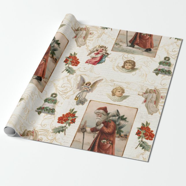 Papel De Regalo Navidades de Santa Claus Vintage Angel Elegant Scr (Desenrollado)