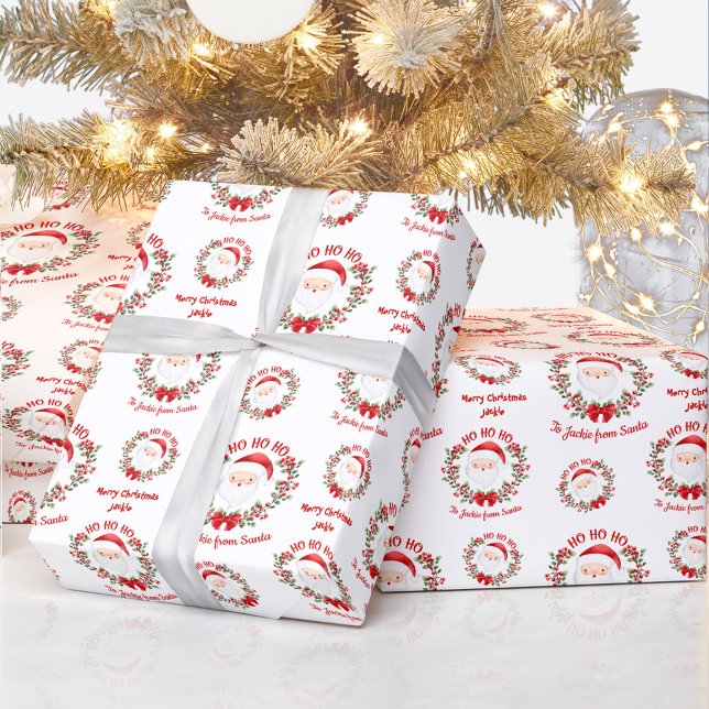 Papel De Regalo Navidades de Santa Cuta Envolver el Nombre del Pap (Cute Santa Christmas Wrapping Paper Name Text)