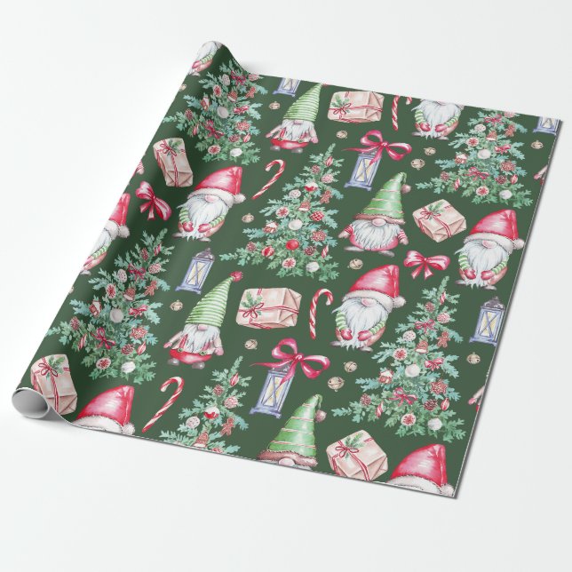 Papel De Regalo Navidades de Santa Gnomes (Desenrollado)