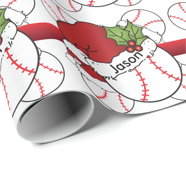 Papel De Regalo Navidades de Santa Hat de béisbol | Nombre DIY (Esquina del rollo)