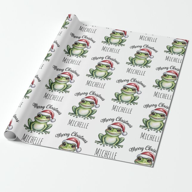 Papel De Regalo Navidades de Santa Hat de Rana Cute personalizadas (Desenrollado)
