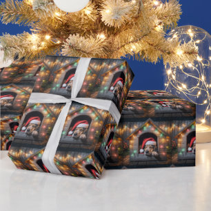 Papel De Regalo Navidades de Santa Hound Dog En Doghouse
