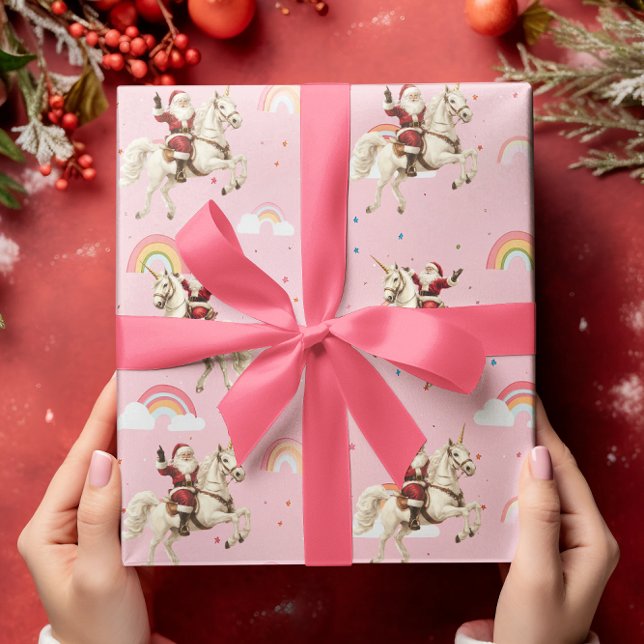 Papel De Regalo Navidades de Santa y Unicornio festejan lluvias ro (Subido por el creador)