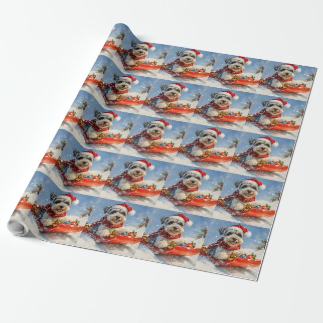 Papel De Regalo Navidades de Schnauzer Dog en Sledge Let it Snow (Desenrollado)