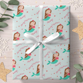 Papel De Regalo Navidades de Sirenas Red Aqua Personalizada