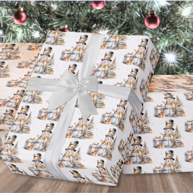 Papel De Regalo Navidades de Snowman en invierno blanco negro (Black White Winter Snowman Christmas Wrapping Paper)