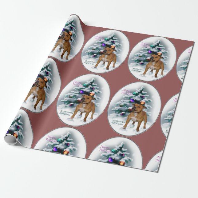 Papel De Regalo Navidades de Staffordshire Bull Terrier (Desenrollado)