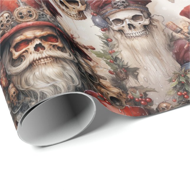 Papel De Regalo Navidades de Steampunk Santa Skulls (Esquina del rollo)