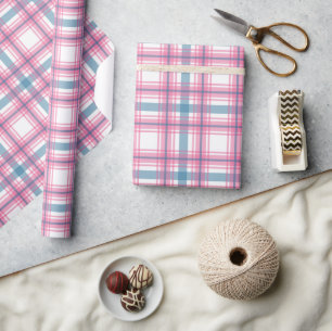 Papel De Regalo Navidades De Tartán Rosa Y Azul