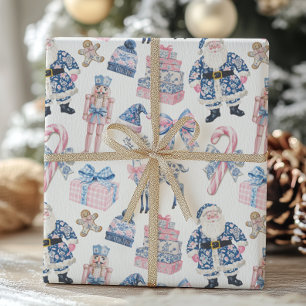 Papel De Regalo Navidades de tela de la Chinoiserie azul y rosa