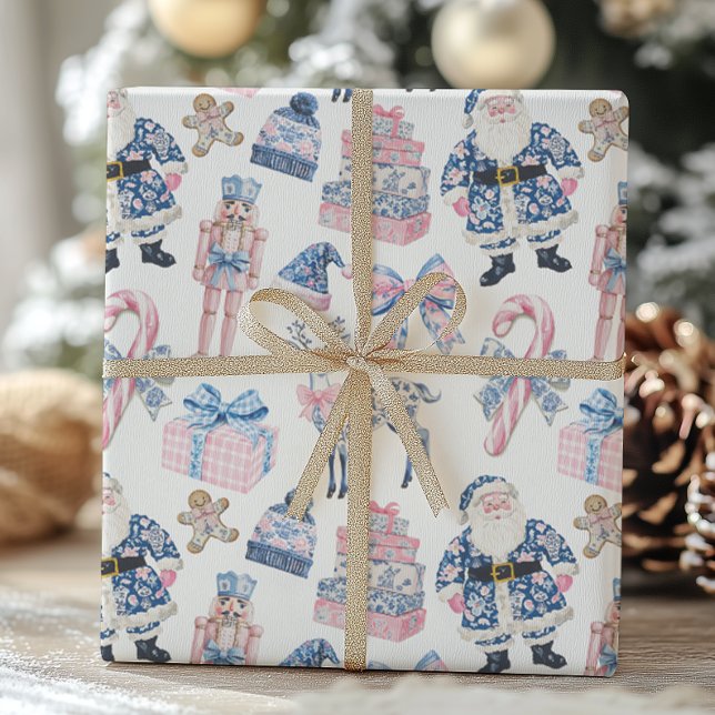 Papel De Regalo Navidades de tela de la Chinoiserie azul y rosa (Subido por el creador)