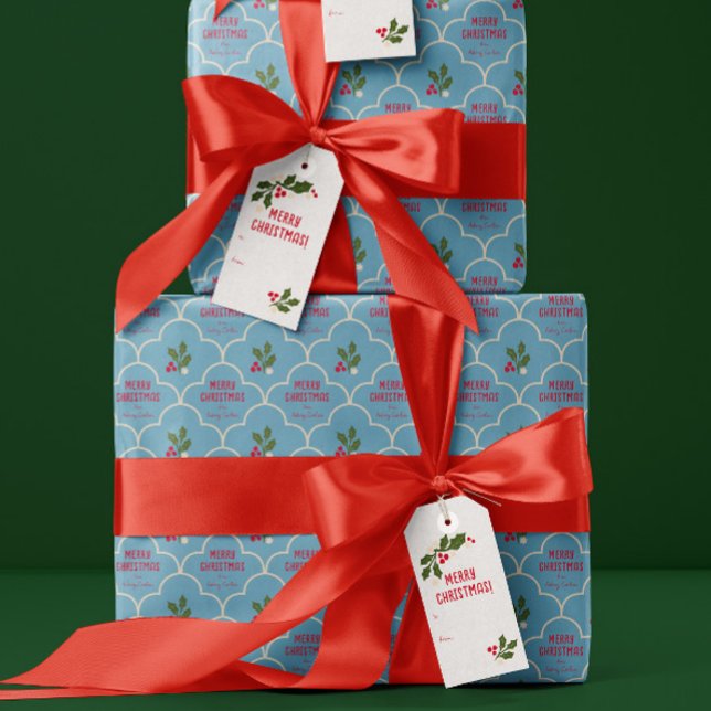 Papel De Regalo Navidades de tela de vieiras azules Personalizado  (preppy ice blue scallops with custom text Christmas holiday gift wrapping paper)