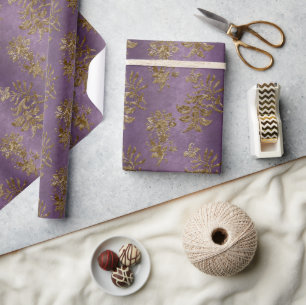 Papel De Regalo Navidades de terciopelo de Faux-Velvet Gold y Purp