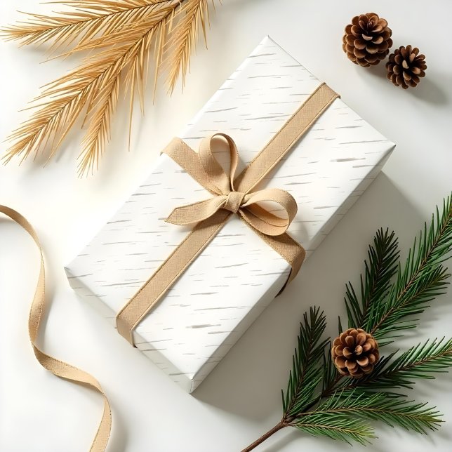 Papel De Regalo Navidades de textura del árbol de carpintería blan (White Birch Bark Woodgrain Tree Texture Christmas Wrapping Paper)