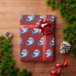 Papel De Regalo Navidades de tiburón regalo de Santa Hat