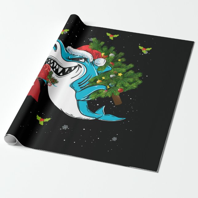 Papel De Regalo Navidades de tiburones Santa Tree Sharkmas Xmas (Desenrollado)