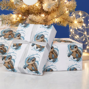 Papel De Regalo Navidades de tortuga marina cutánea acuarela