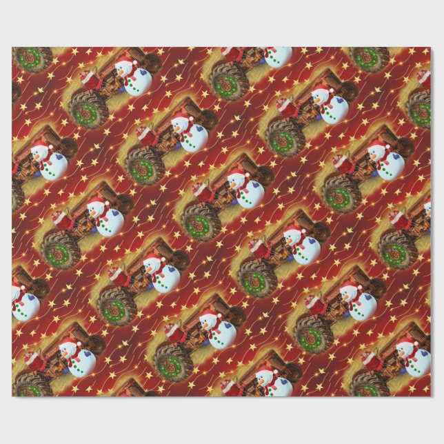 Papel De Regalo Navidades de tractores rojos viejos de Frosty (Superficie plana)
