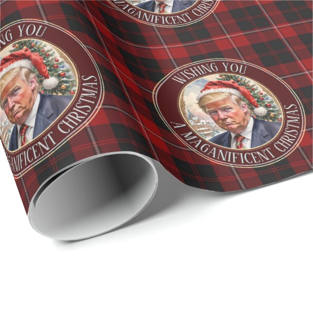 Papel De Regalo Navidades de Trump MAGA Cunningham Tartan Buffalo (Esquina del rollo)
