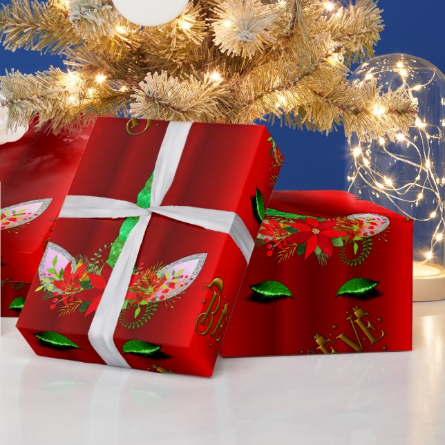 Papel De Regalo Navidades de Unicornio creen que rojo (Vacaciones)