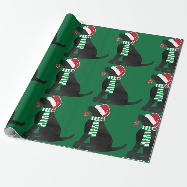 Papel De Regalo Navidades de vacaciones Black Lab Green (Desenrollado)