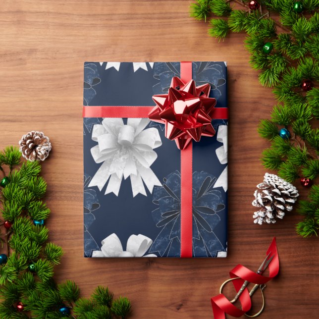 Papel De Regalo Navidades de vacaciones Blue White Bows (Regalo de vacaciones)