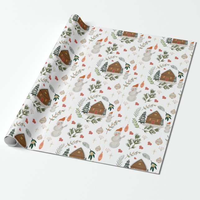 Papel De Regalo Navidades de vacaciones de cabaña rústica y fina (Desenrollado)