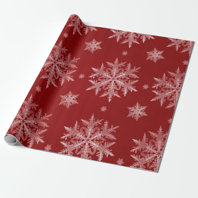 Papel De Regalo Navidades de vacaciones rojas con copos de nieve (Desenrollado)