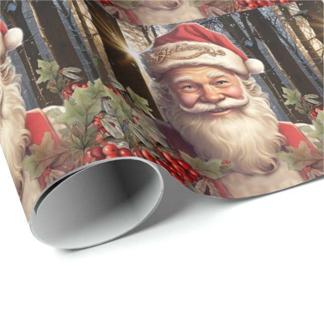 Papel De Regalo Navidades de vacaciones Santa Claus bosque de niev (Esquina del rollo)