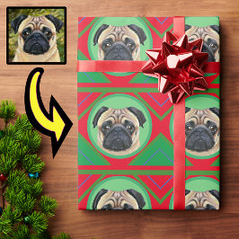 Papel De Regalo Navidades de vacaciones verdes y rojos con tu foto