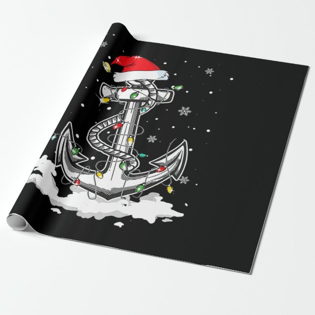 Papel De Regalo Navidades de vela en barco de bandera Santa Hat Lu (Desenrollado)