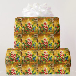Papel De Regalo Navidades de velas doradas Candles Pinecones