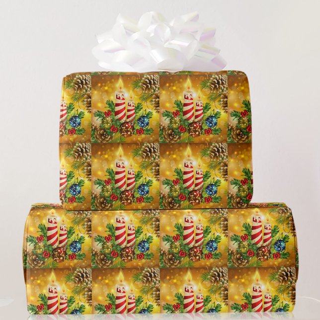Papel De Regalo Navidades de velas doradas Candles Pinecones (Subido por el creador)