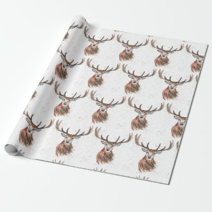 Papel De Regalo Navidades de venado acuarela Patrón Woodland Brown