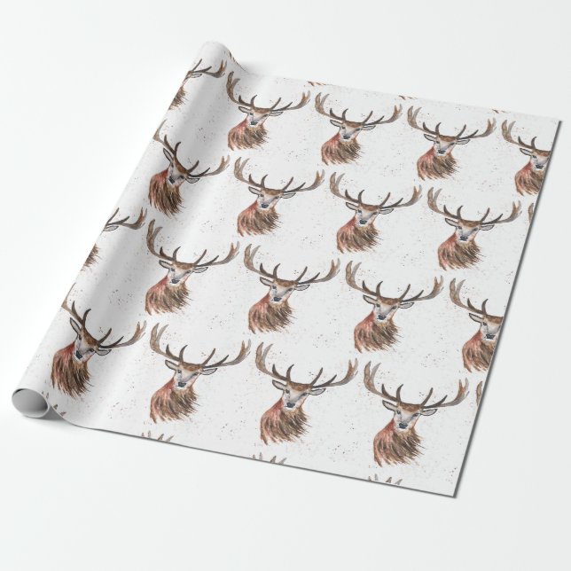 Papel De Regalo Navidades de venado acuarela Patrón Woodland Brown (Desenrollado)