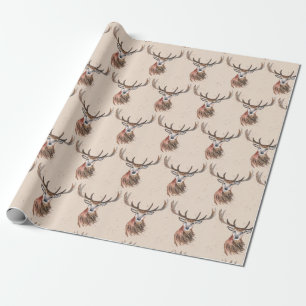Papel De Regalo Navidades de venado acuarela Patrón Woodland Brown