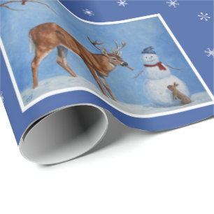 Papel De Regalo Navidades de venado y snowman con copos de nieve