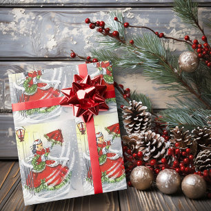 Papel De Regalo Navidades de viento Día Chicas Vestido Rojo y Para