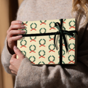 Papel De Regalo Navidades de Vintage Holly Wreath