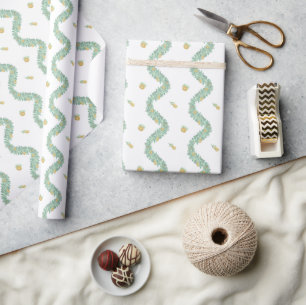 Papel De Regalo Navidades de Watercolor Blue Bow Fruit Garland