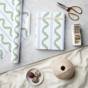 Papel De Regalo Navidades de Watercolor Blue Bow Fruit Garland